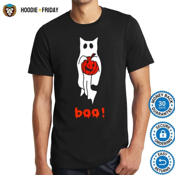 Ghost Cat Boo Halloween With Pumpkin Cute Halloween Shirts