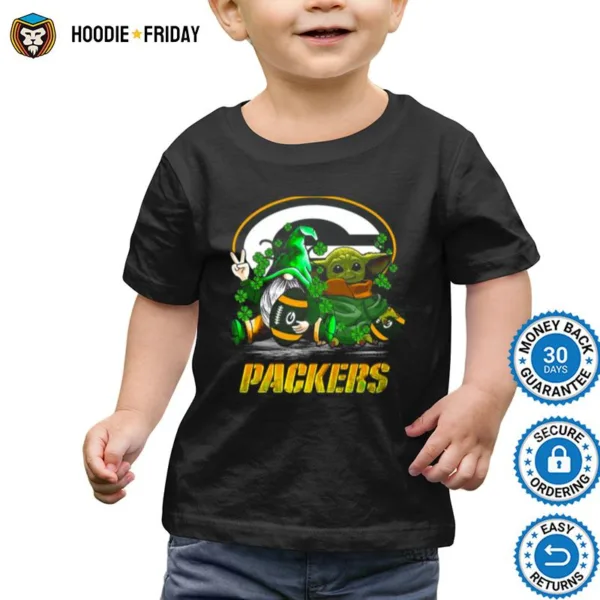 Gnome And Baby Yoda Hug Green Bay Packers St Patricks Day Shirts