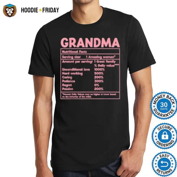 Grandma Nutritional Facts Red Funny Mother Day Shirts