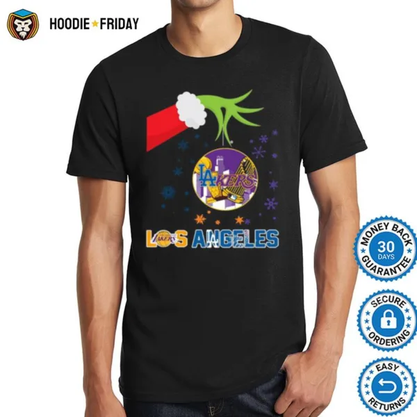 Grinch Hand Holding Lakers Los Angeles Christmas Shirts