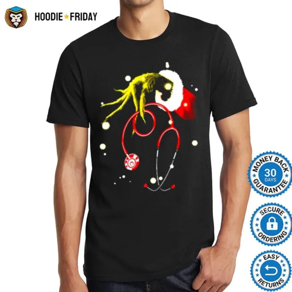 Grinch Holding Stethoscope Christmas Nurse Shirts