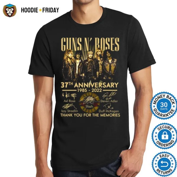 Guns N Roses 37Th Anniversary Thank You For The Memories Slash Axl Roses Steven Adler Signature Shirts