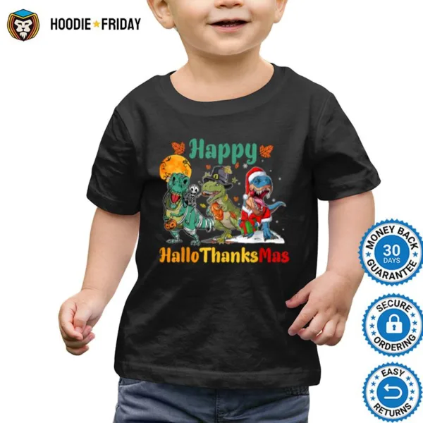 Halloween Thanksgiving Christmas Happy HalloThanksMas T Rex T Shirt Shirts