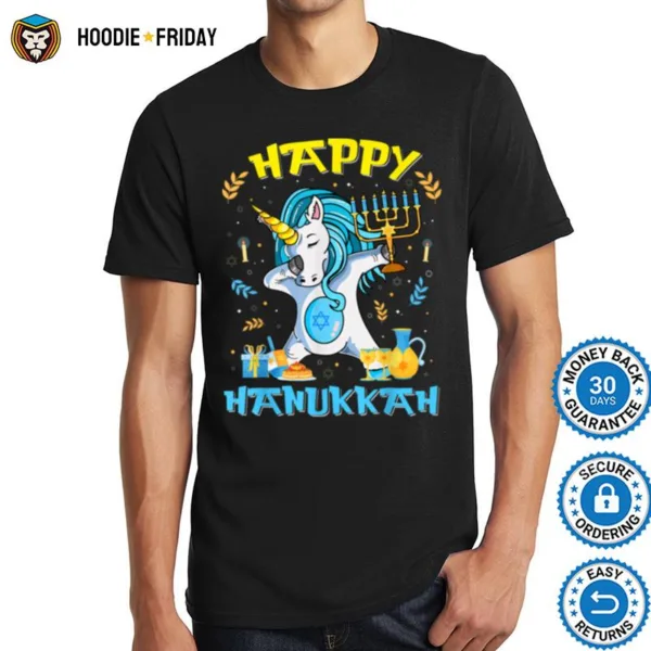 Happy Hanukkah Dabbing Jewish Unicorn Kids Chanukah Shirts